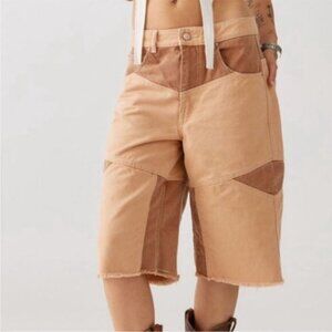 Urban Outfitters BDG Skater Girl Denim Short Seamed Sand Tan Brown New 28 Waist